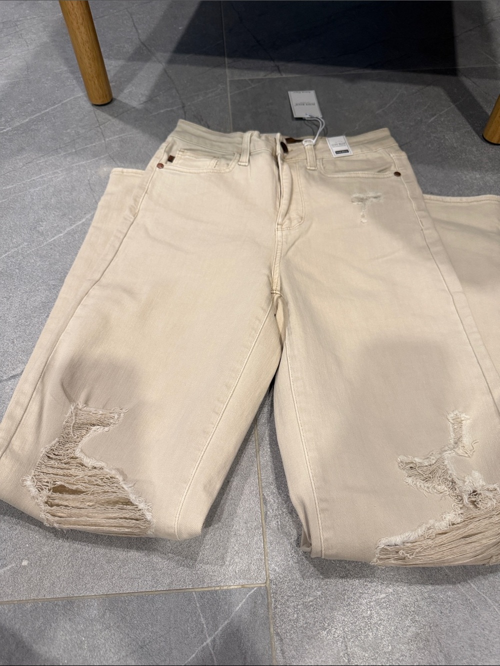 Judy Blue Cream Distressed Boyfriend Jeans